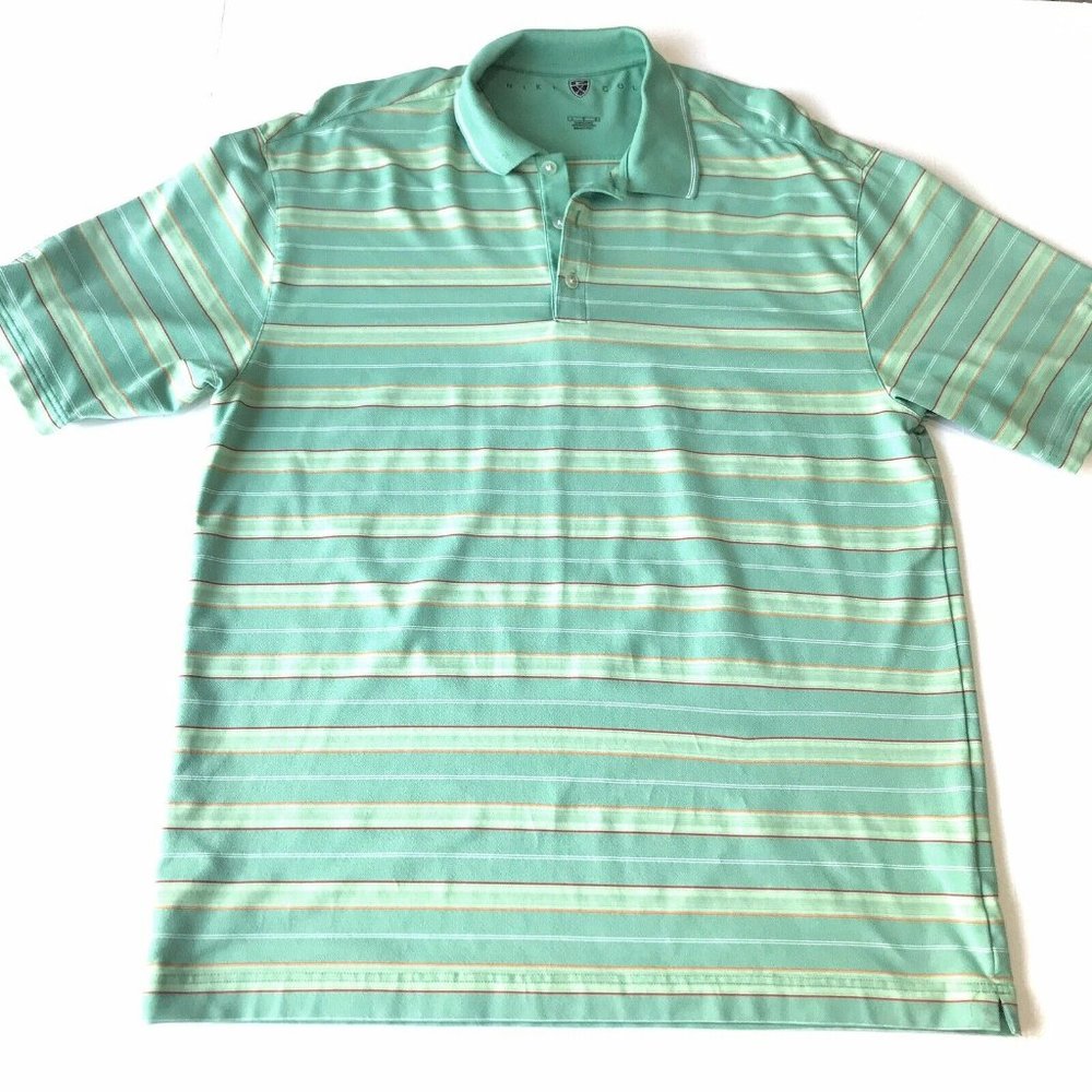 NIKE GOLF Mens Large Green Stripe Short Sleeve Collar Polo Shirt MM2